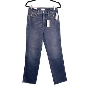 GOOD AMERICAN Blue Raw Distressed Good Curve Straight Leg Denim Jeans Size 6 NWT